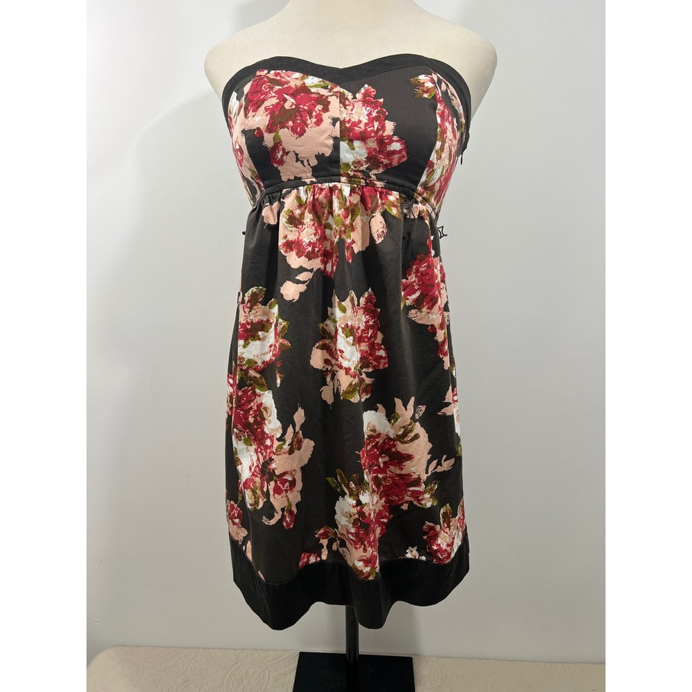 Motherhood Maternity Strapless Floral Sweetheart Empire Waist Dress Brown Large